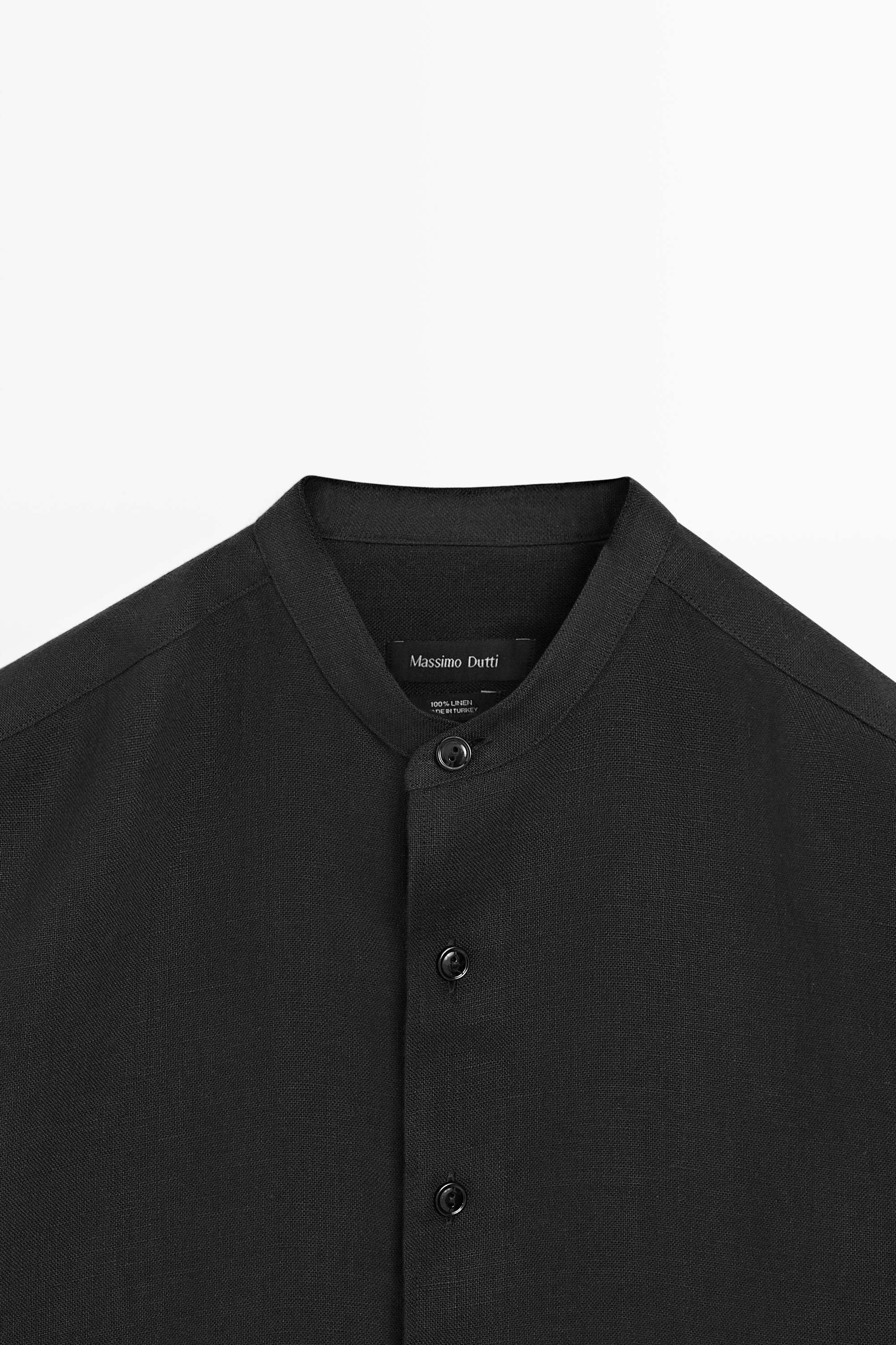 100% linen stand collar shirt